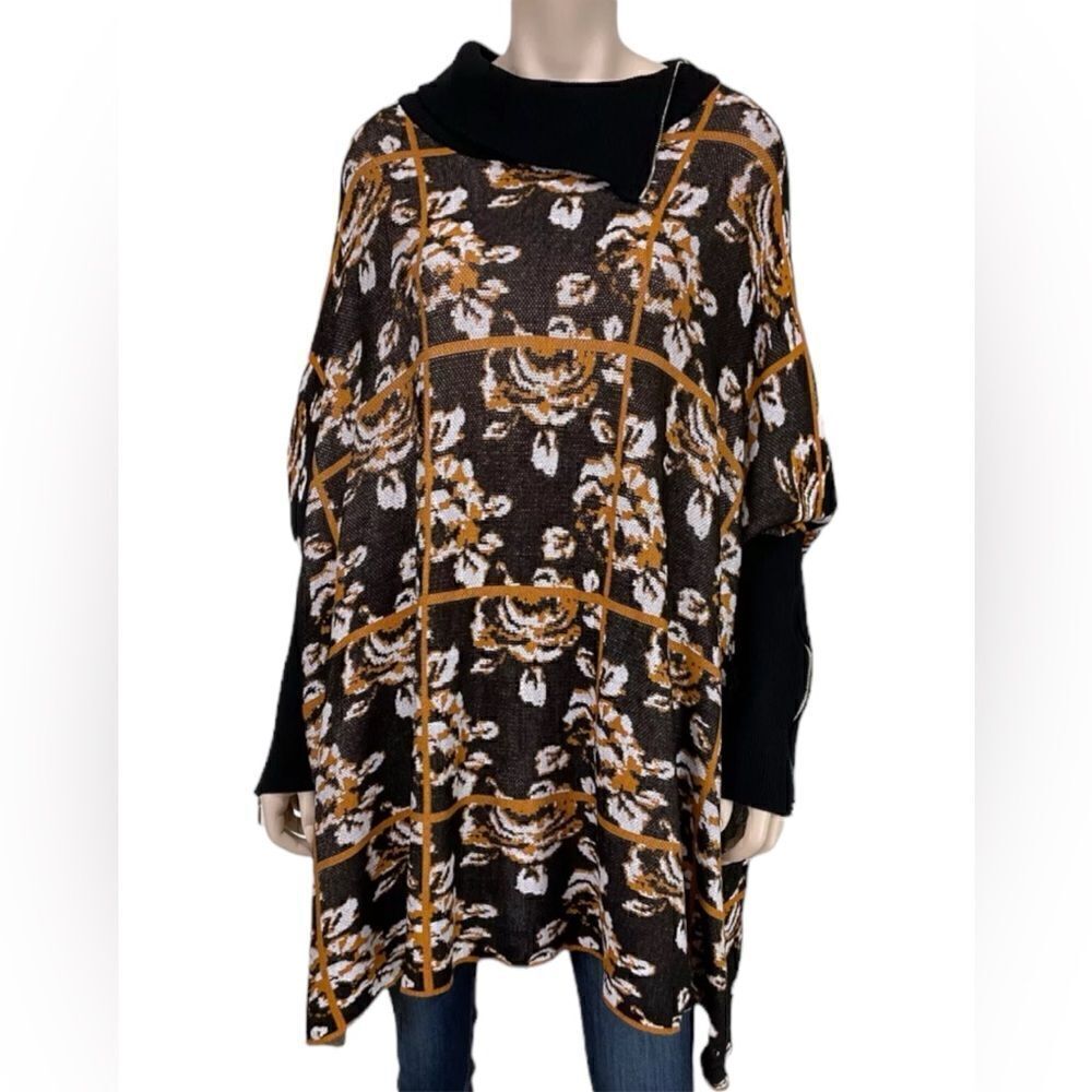 Joseph A. Women's Black Multi Floral Print Turtleneck Sweater